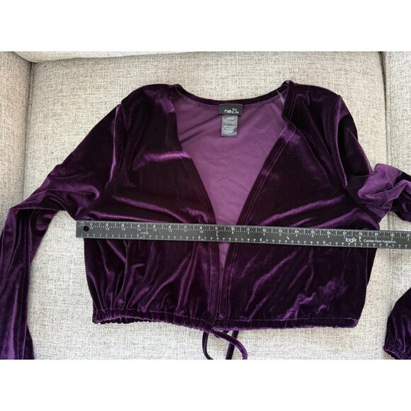 Fairy Goth Velvet Top Women Sz L Plum Crop Tie Front Renaissance Whimsigoth Y2K - Picture 11 of 12
